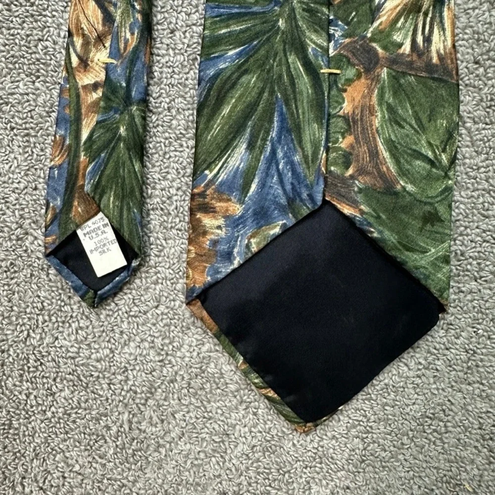 Lord Ascot Mens Silk Tie Tropical Botanical Leaf Print Blue Green Made in USA